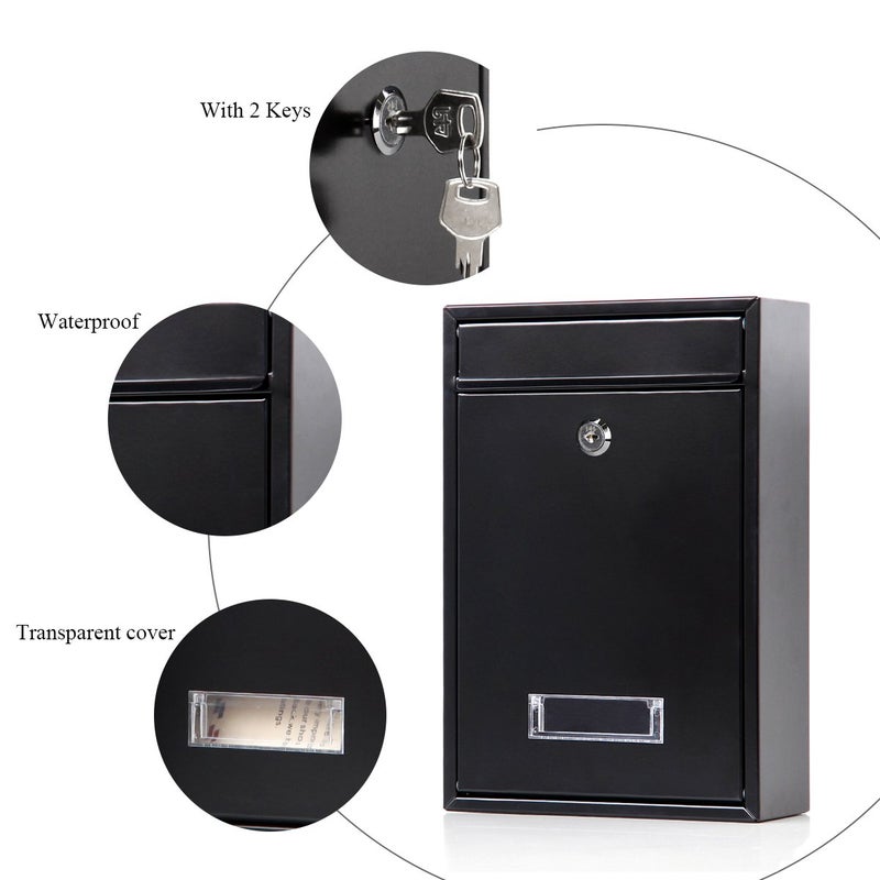 Jssmst Locking Mailboxes Wall Mounted Vertical â€“ Jssmst Key Lock Drop Mail Box Medium Capacity Galvanized Steel Cover Rust-Proof Metal Post Box, 12.6 x 8.5 x 3.4 Inch, Black, SM-0601L - Image 4